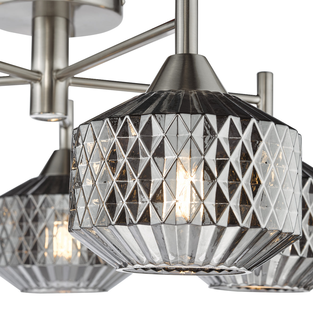 Dar Fabrienne 5 Light Semi-Flush Satin Nickel and Smoked Glass
