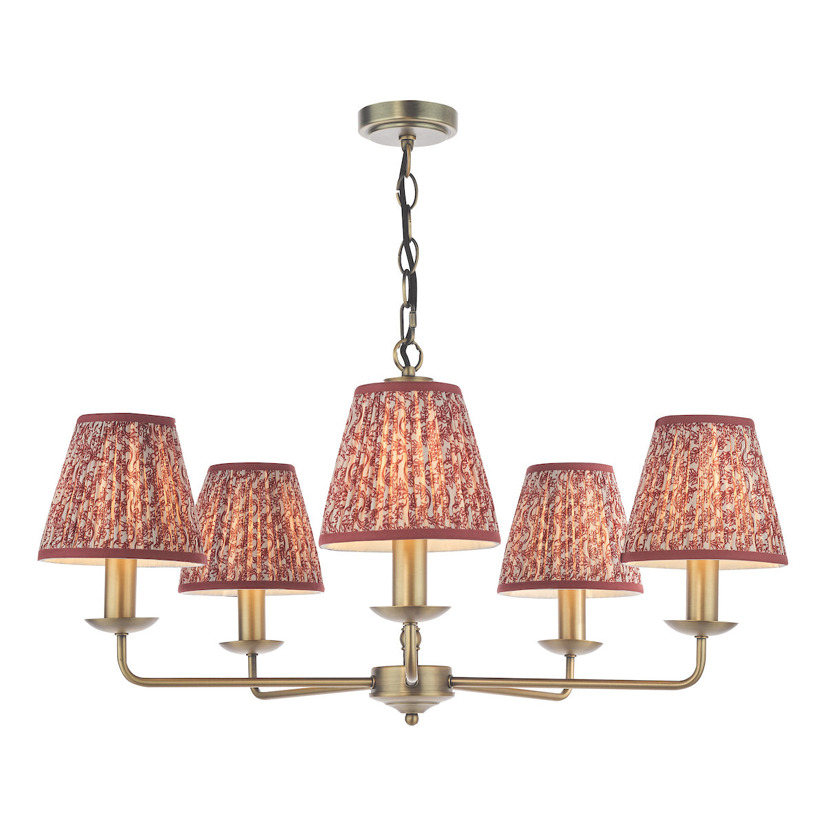Dar Favian 5 Light Pendant Matt Bronze With Esther Red Shade