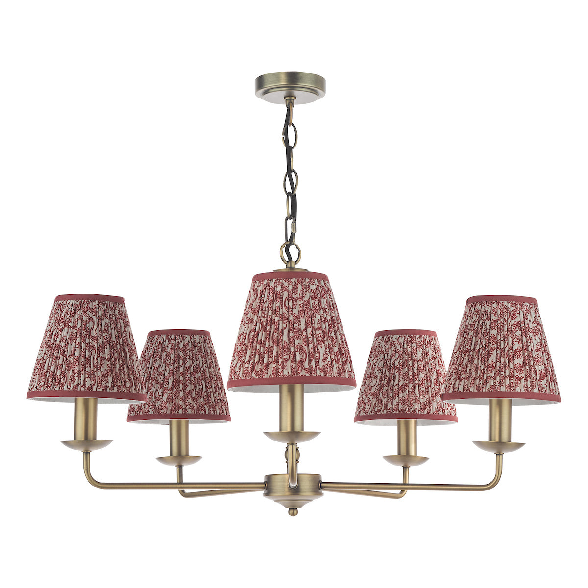 Dar Favian 5 Light Pendant Matt Bronze With Esther Red Shade
