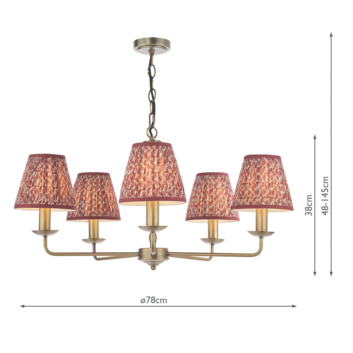 Dar Favian 5 Light Pendant Matt Bronze With Esther Red Shade
