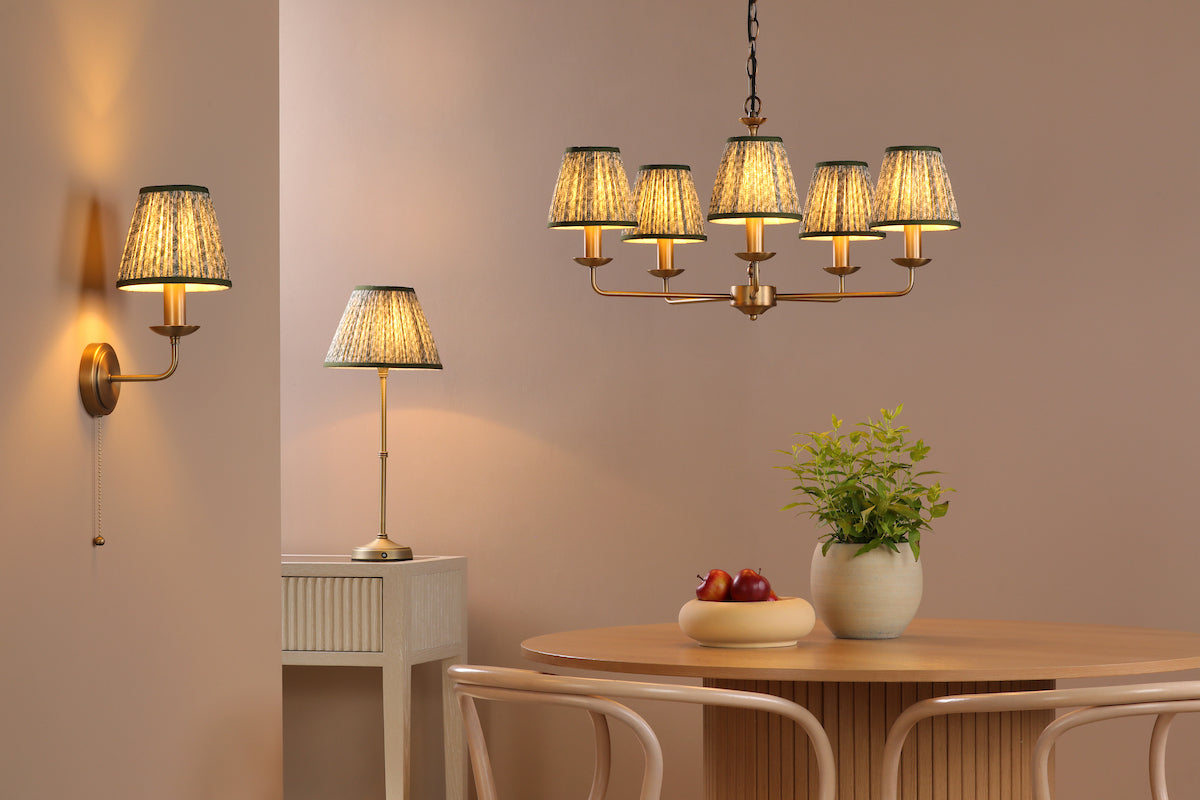 Dar Favian 5 Light Pendant Matt Bronze With Ikat Green Shade