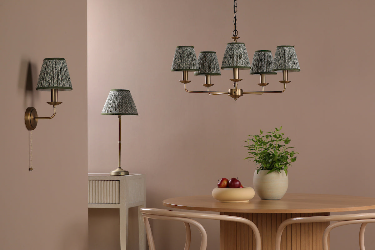 Dar Favian 5 Light Pendant Matt Bronze With Ikat Green Shade