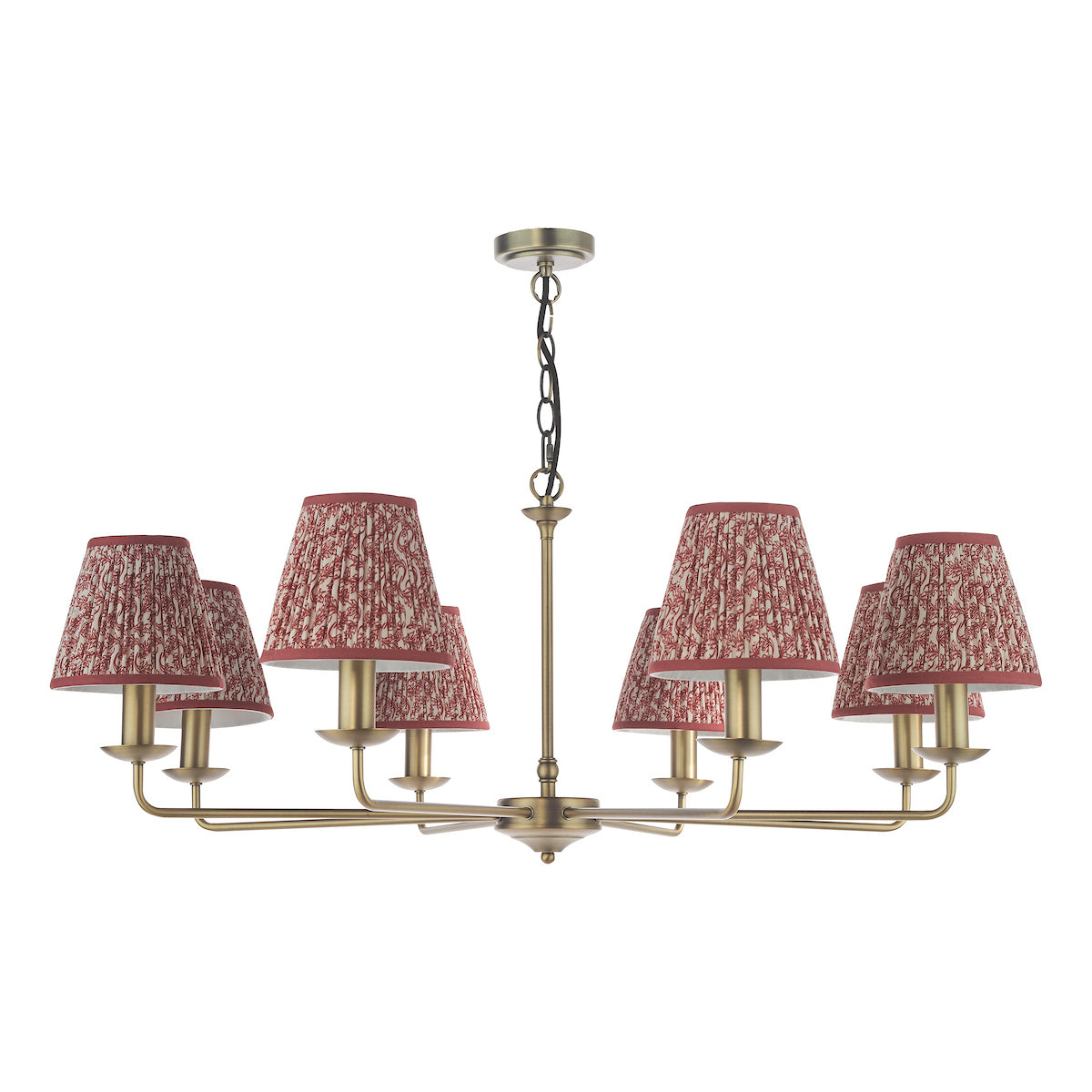 Dar Favian 8 Light Pendant Matt Bronze With Esther Red Shade