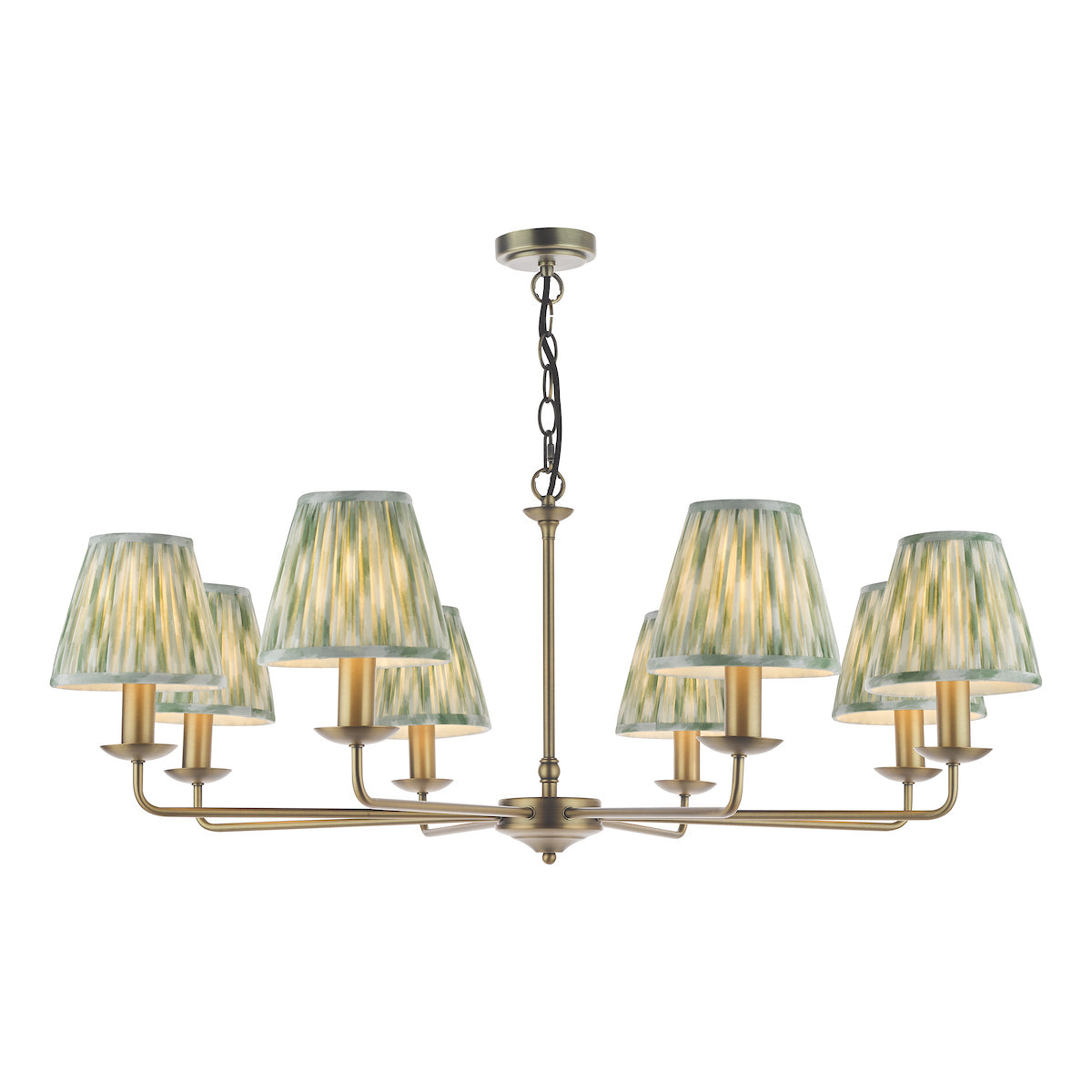 Dar Favian 8 Light Pendant Matt Bronze With Ikat Green Shade