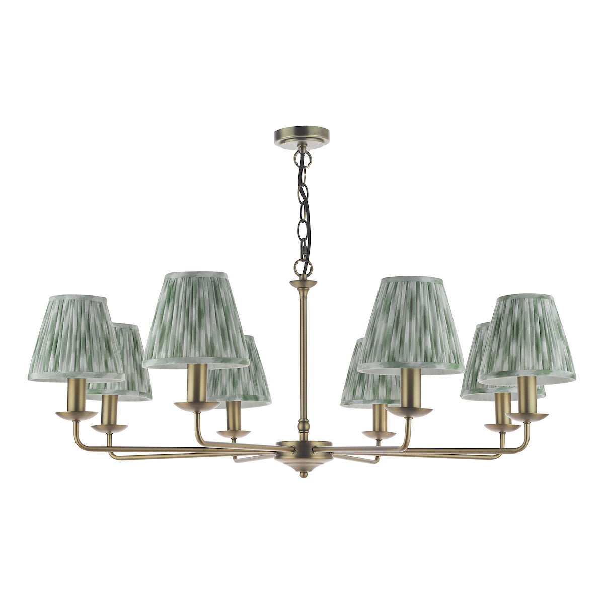 Dar Favian 8 Light Pendant Matt Bronze With Ikat Green Shade
