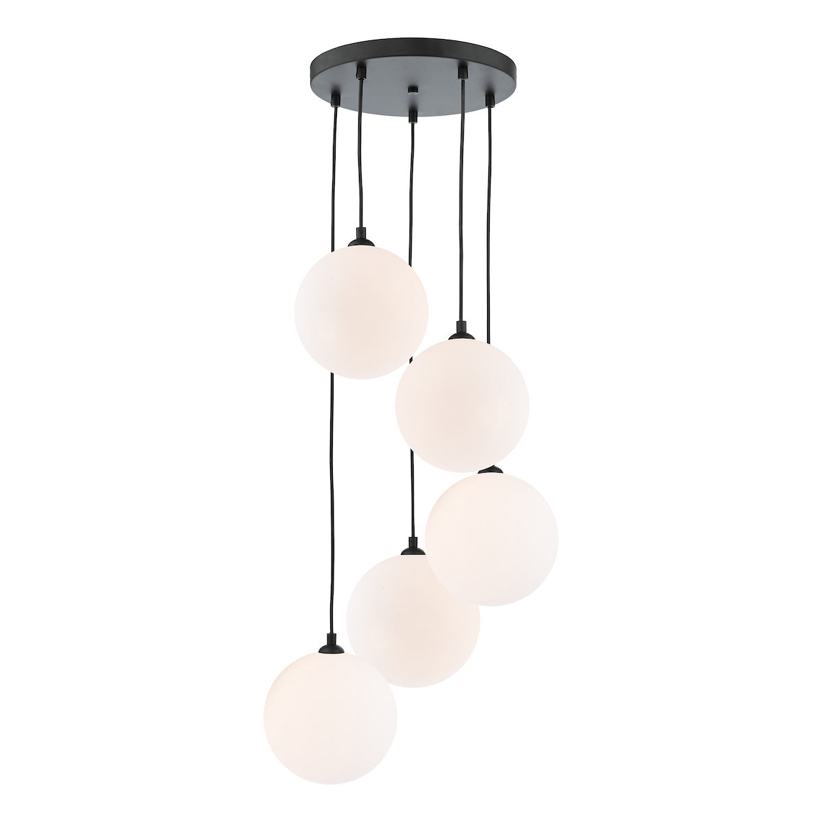 Dar Federico 5 Light Cluster Pendant Matt Black and Large Opal Glass