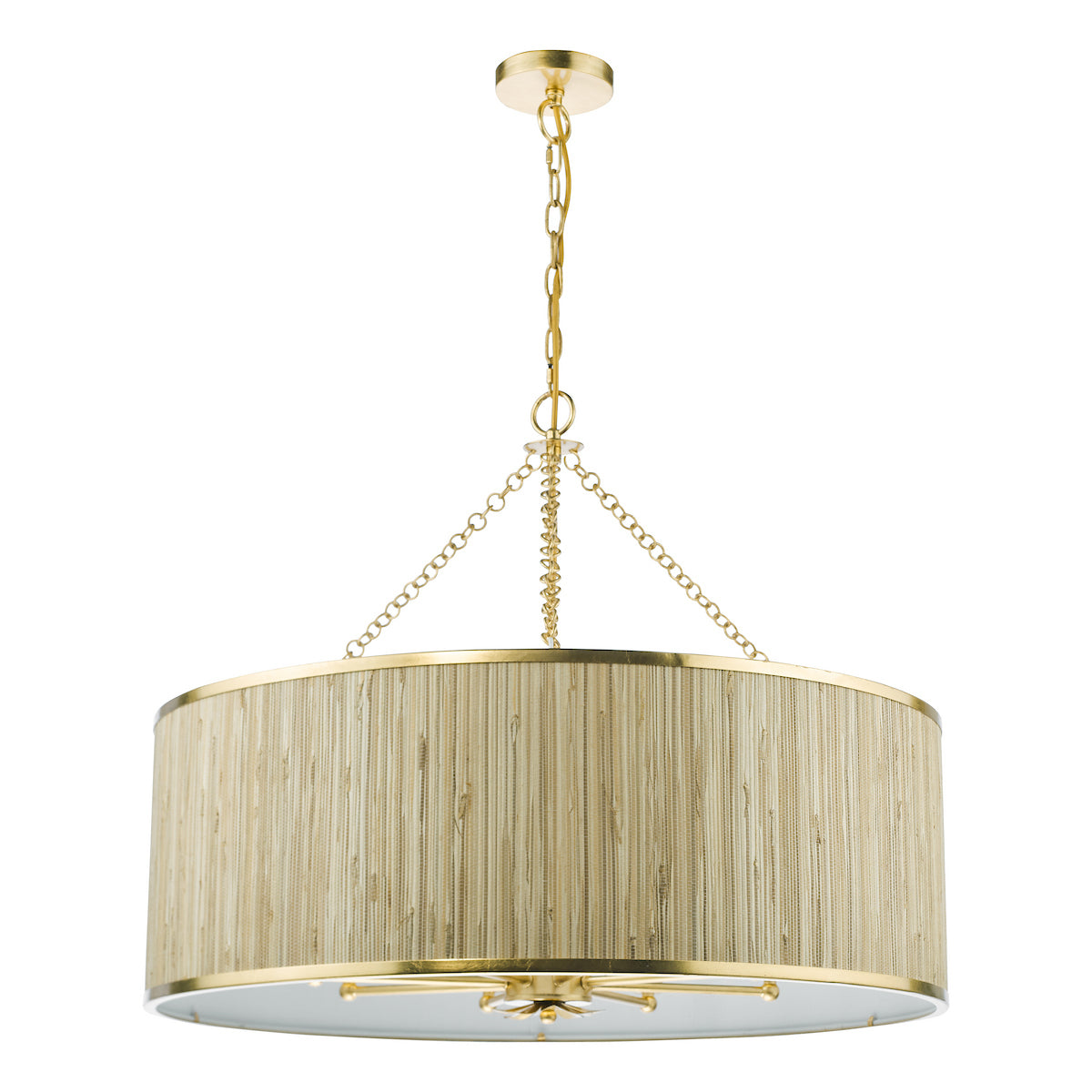 Dar Fenella 8 Light Pendant Gold Leaf and Seagrass Shade