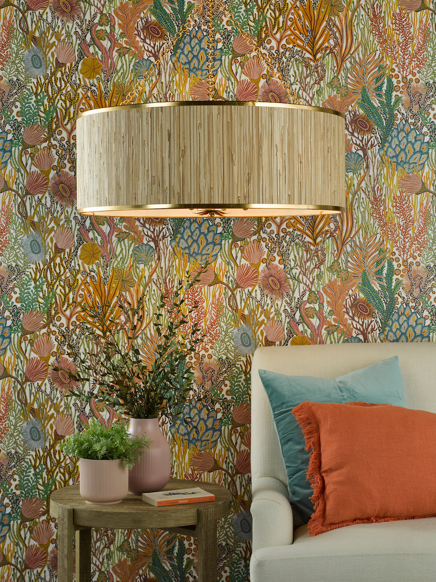 Dar Fenella 8 Light Pendant Gold Leaf and Seagrass Shade