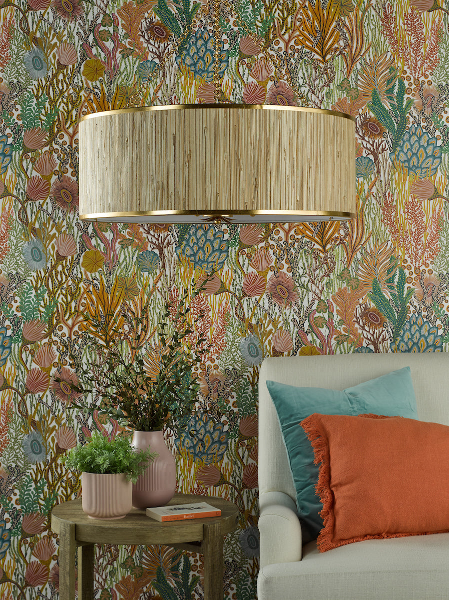 Dar Fenella 8 Light Pendant Gold Leaf and Seagrass Shade