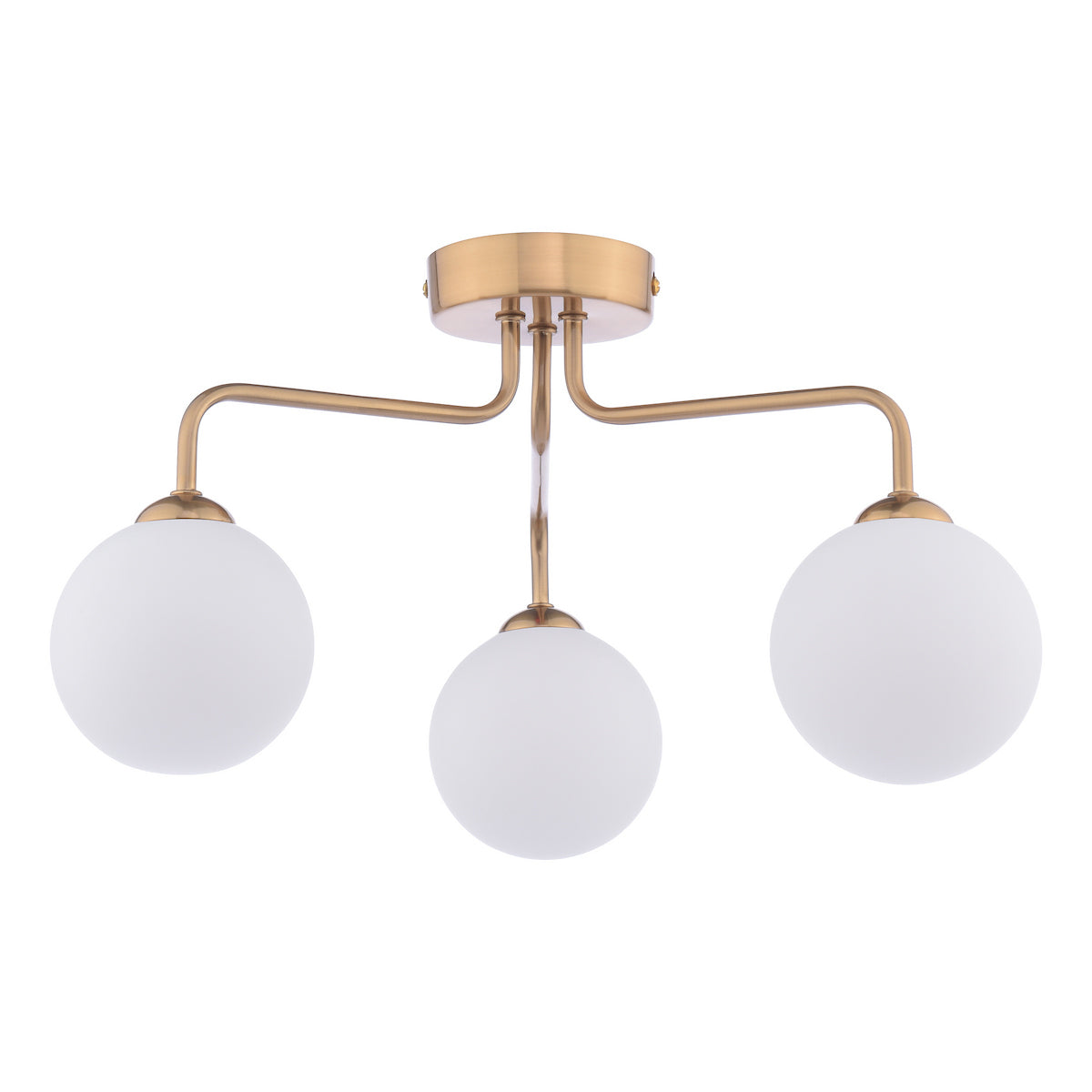 Dar Feya 3 Light Semi-Flush Antique Bronze and Opal Glass