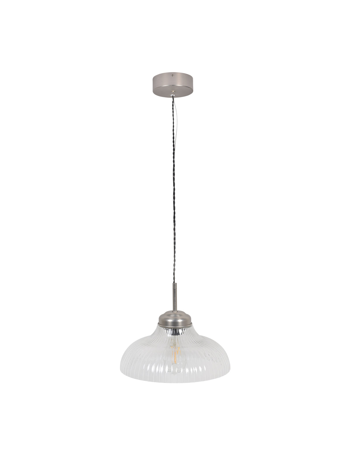 Garden Trading Fovant Fluted Glass Pendant Light Satin Nickel Finish