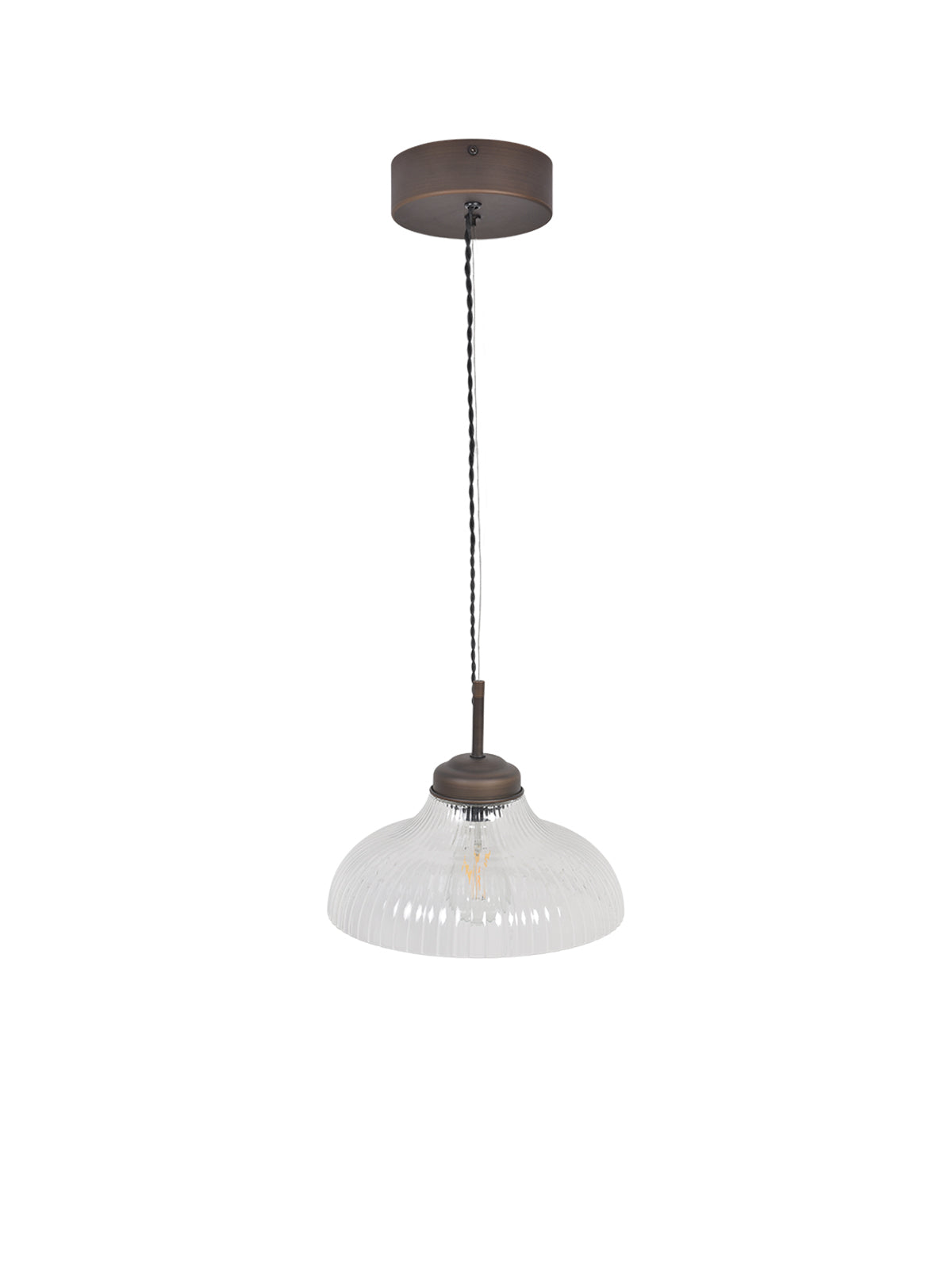 Garden Trading Fovant Fluted Glass Pendant Light Antique Bronze Finish