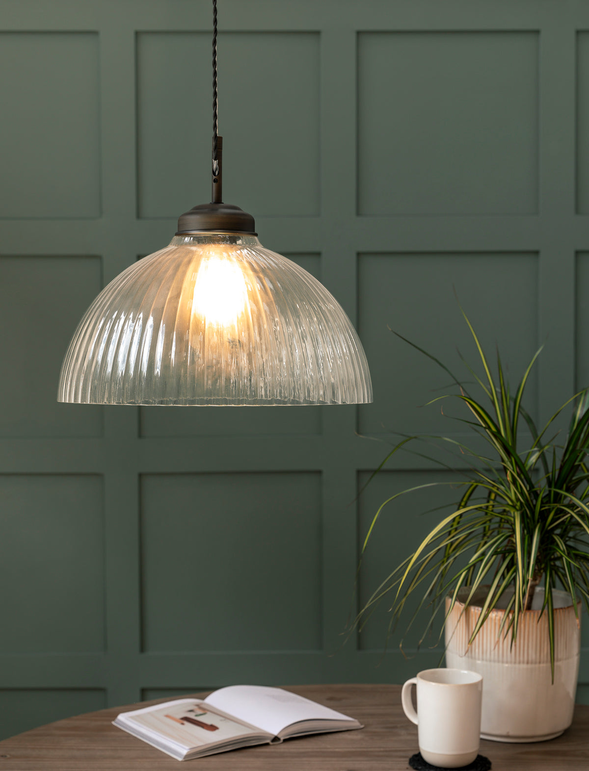 Garden Trading Fovant Glass Pendant Light Antique Bronze Finish Large