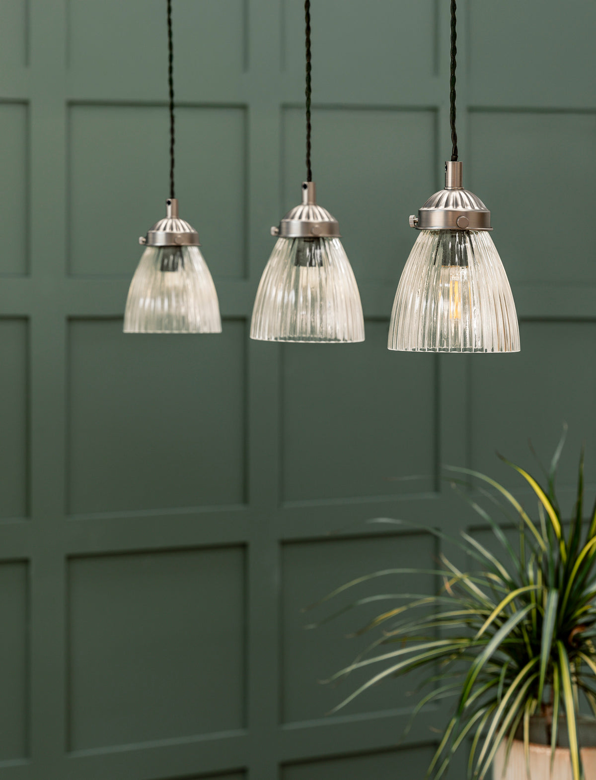 Garden Trading Fovant Glass Triple Pendant Light Satin Nickel Finish