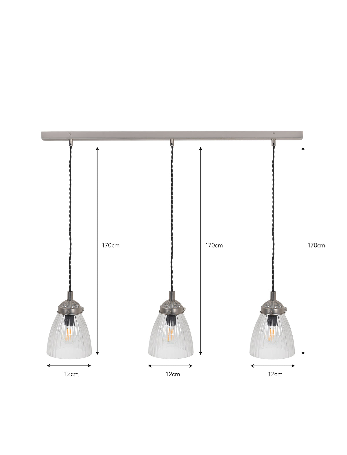 Garden Trading Fovant Glass Triple Pendant Light Satin Nickel Finish