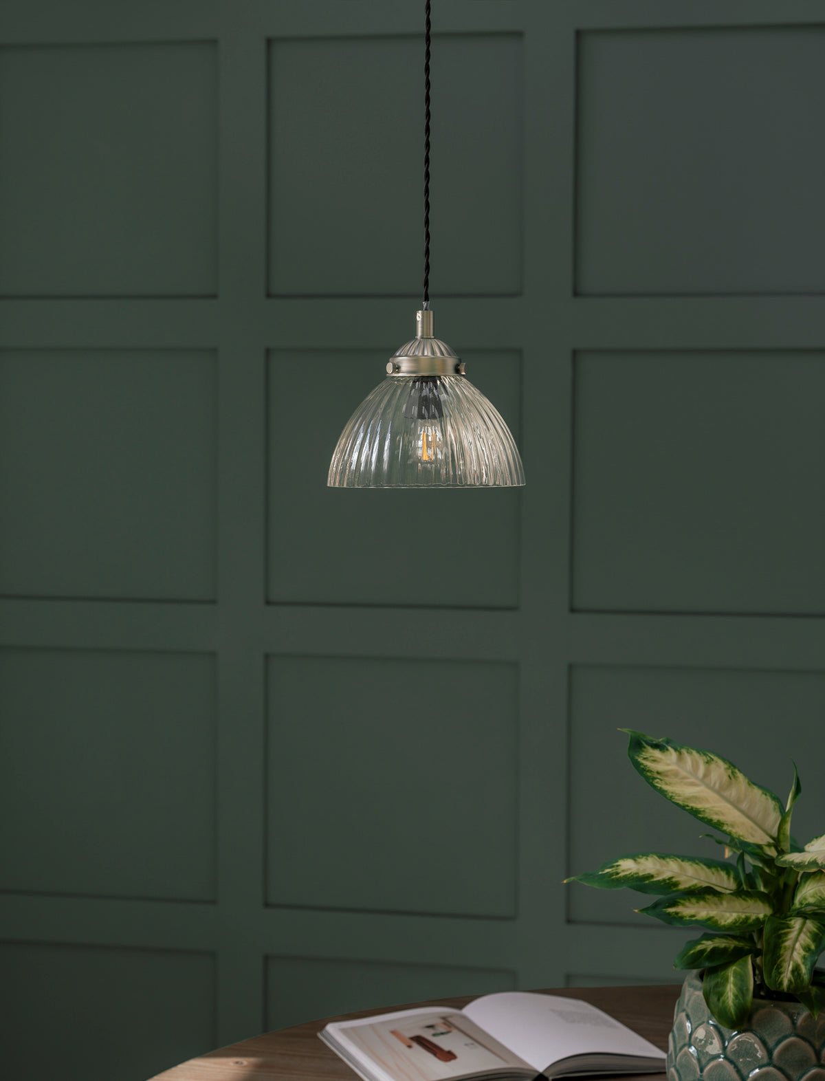 Garden Trading Fovant Glass Pendant Light Satin Nickel Finish Small