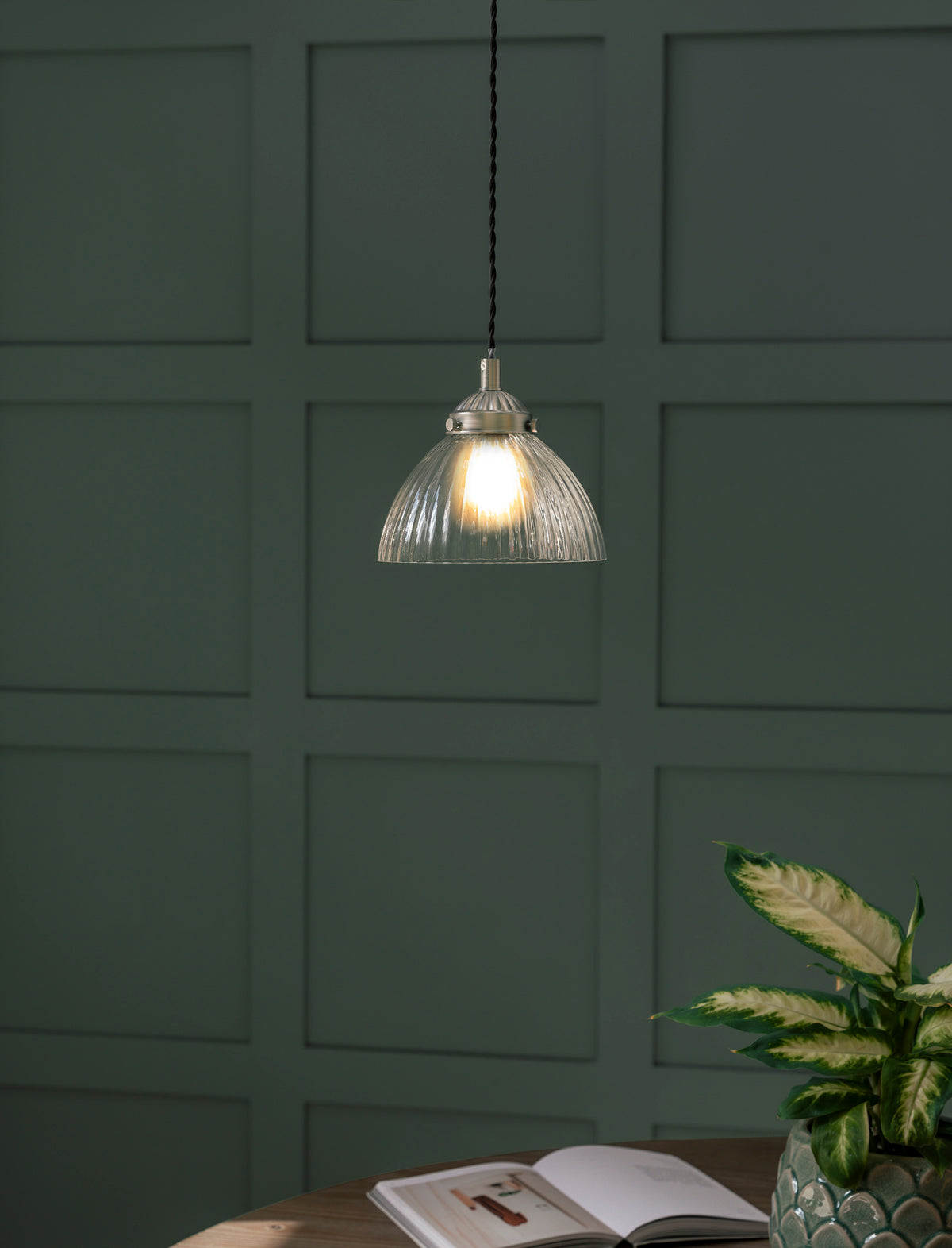 Garden Trading Fovant Glass Pendant Light Satin Nickel Finish Small