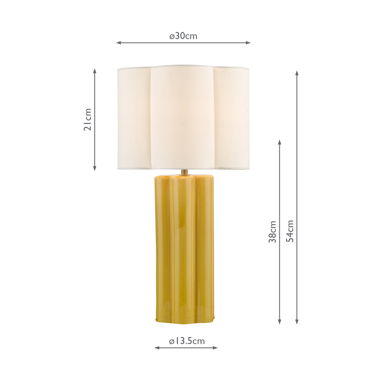 Dar Fiyan Table Lamp Yellow Ceramic and Antique Brass With Scallop LInen Shade