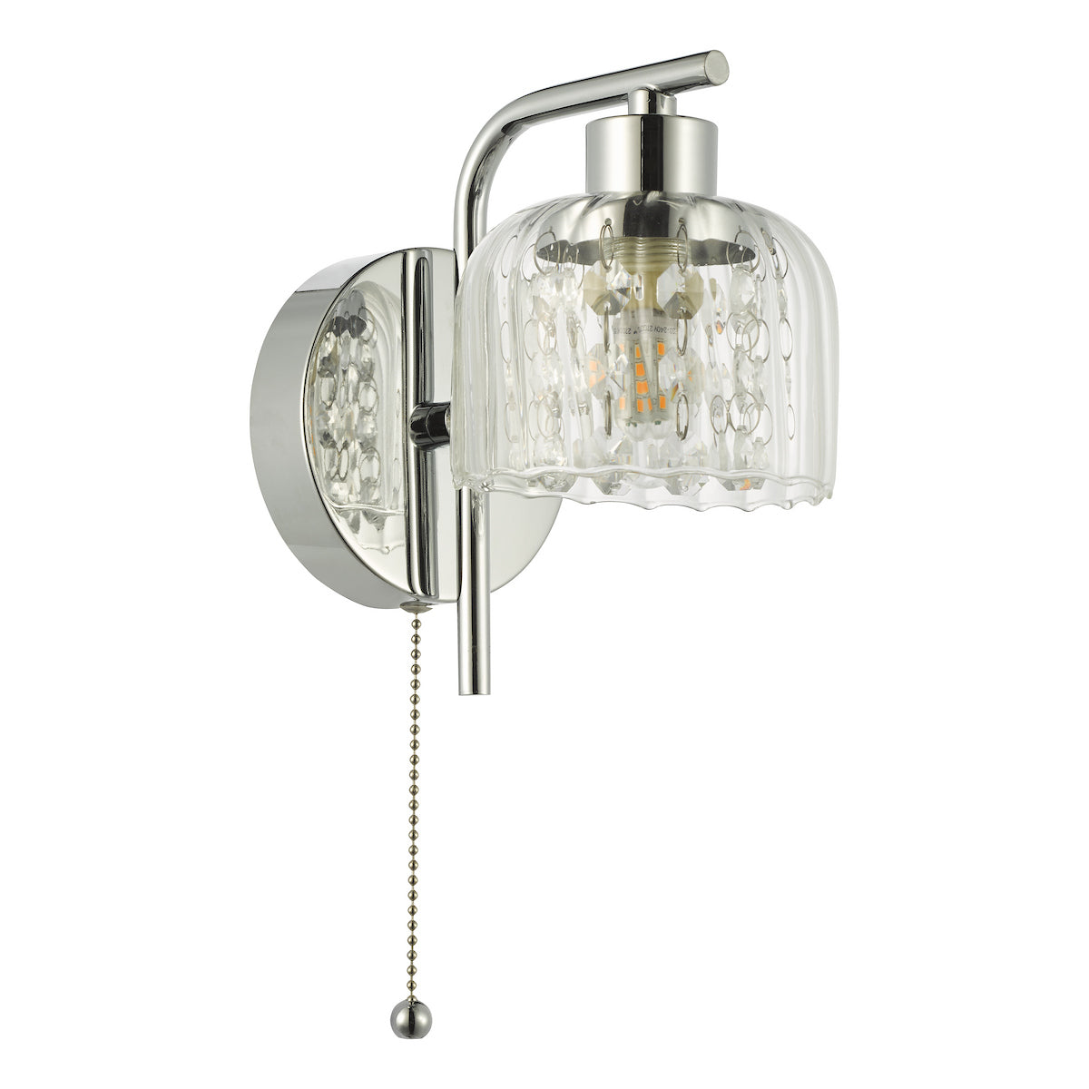 Dar Forseti Bathroom Wall Light Polished Chrome and Glass IP44