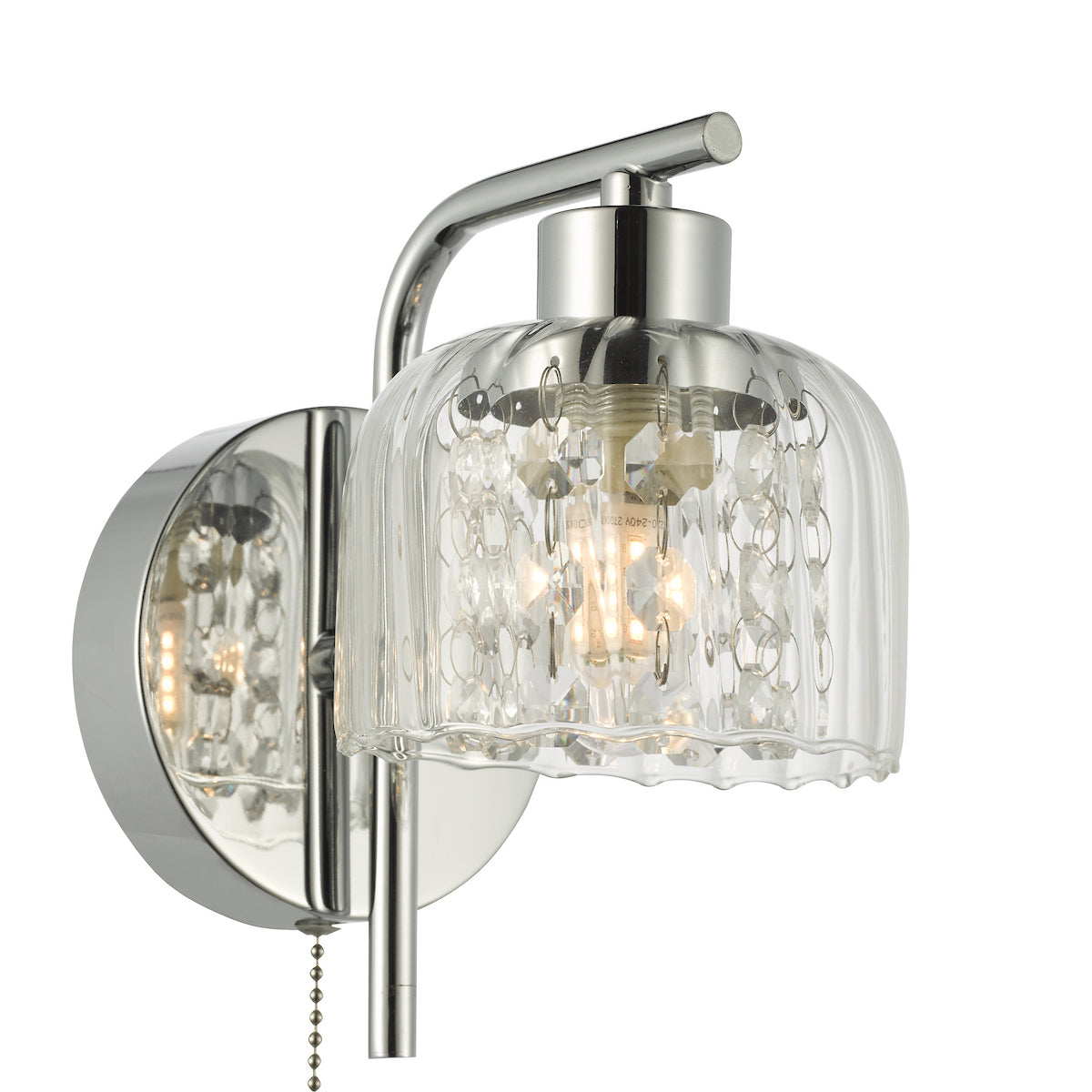Dar Forseti Bathroom Wall Light Polished Chrome and Glass IP44