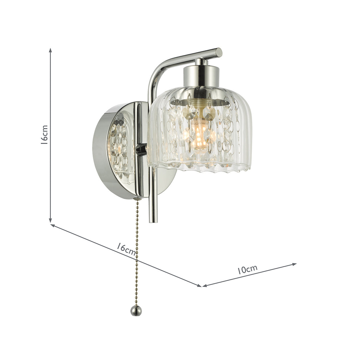 Dar Forseti Bathroom Wall Light Polished Chrome and Glass IP44