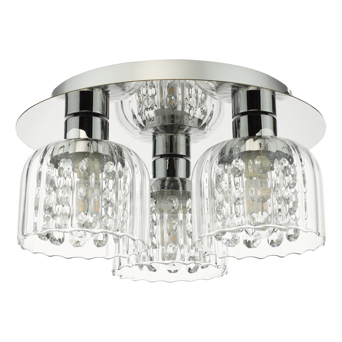 Dar Forseti 3 Light Bathroom Flush Light Polished Chrome and Glass IP44