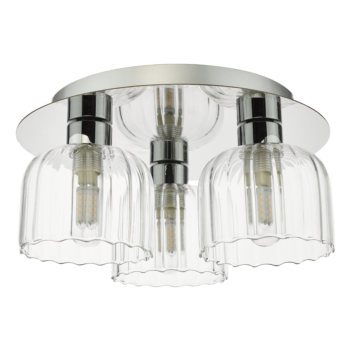 Dar Forseti 3 Light Bathroom Flush Light Polished Chrome and Glass IP44