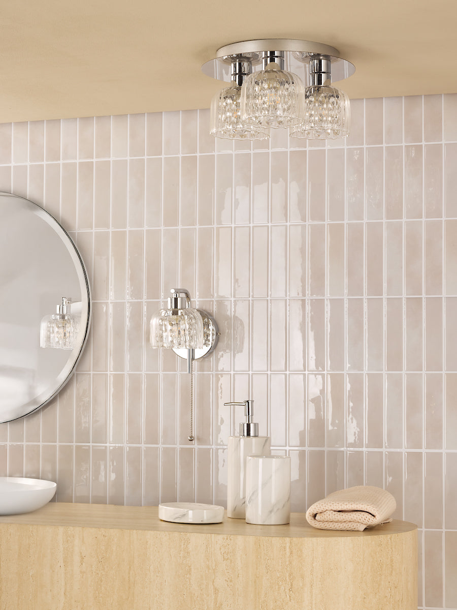 Dar Forseti 3 Light Bathroom Flush Light Polished Chrome and Glass IP44