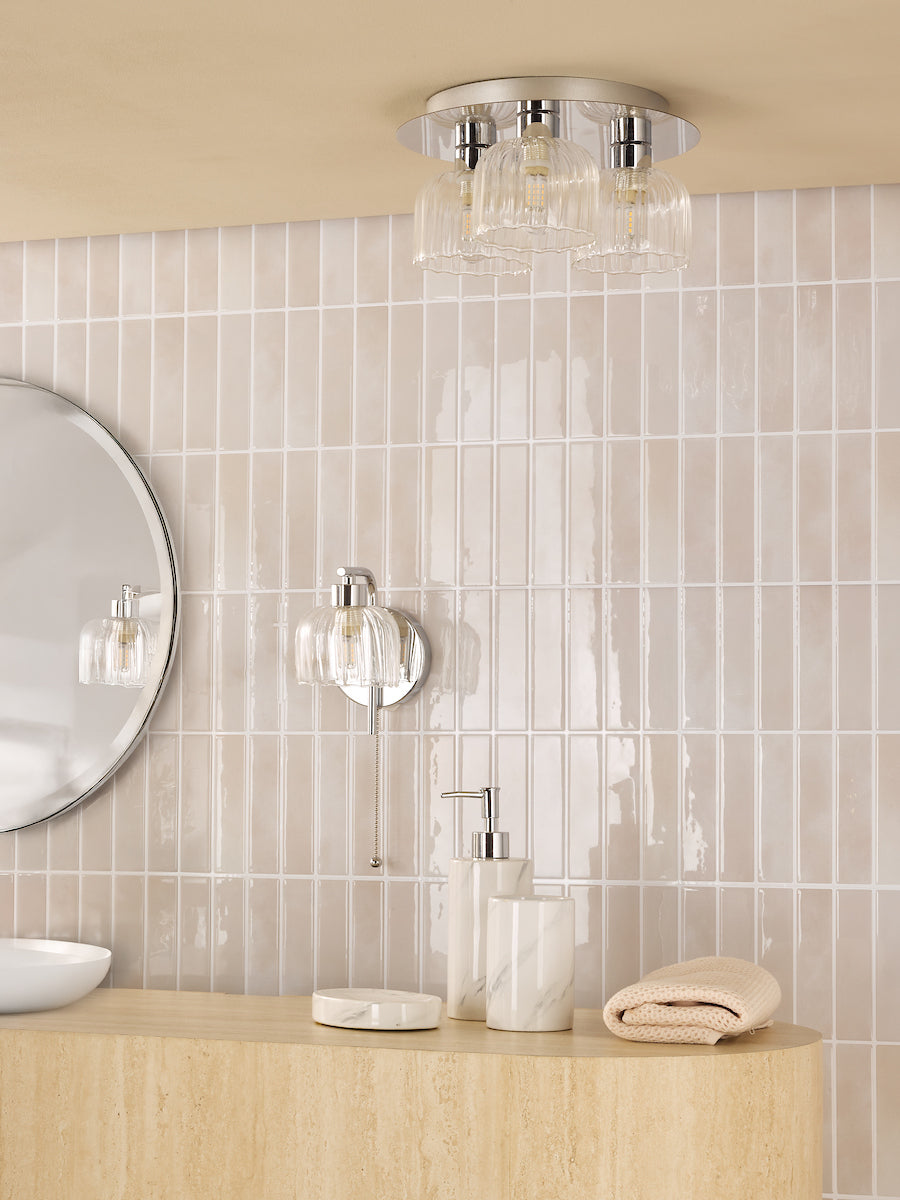 Dar Forseti 3 Light Bathroom Flush Light Polished Chrome and Glass IP44
