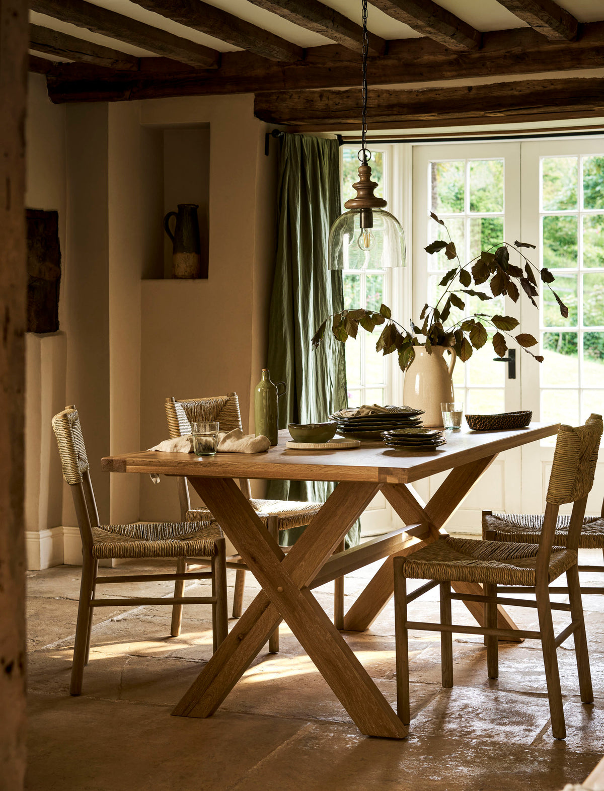 Garden Trading Wixford Dining Chair Oak Wood, Natural, Set of 2