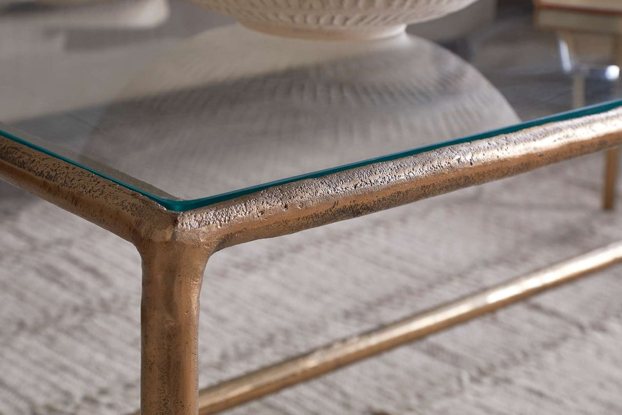 Nkuku Gilasi Cast Metal & Glass Coffee Table Antique Brass