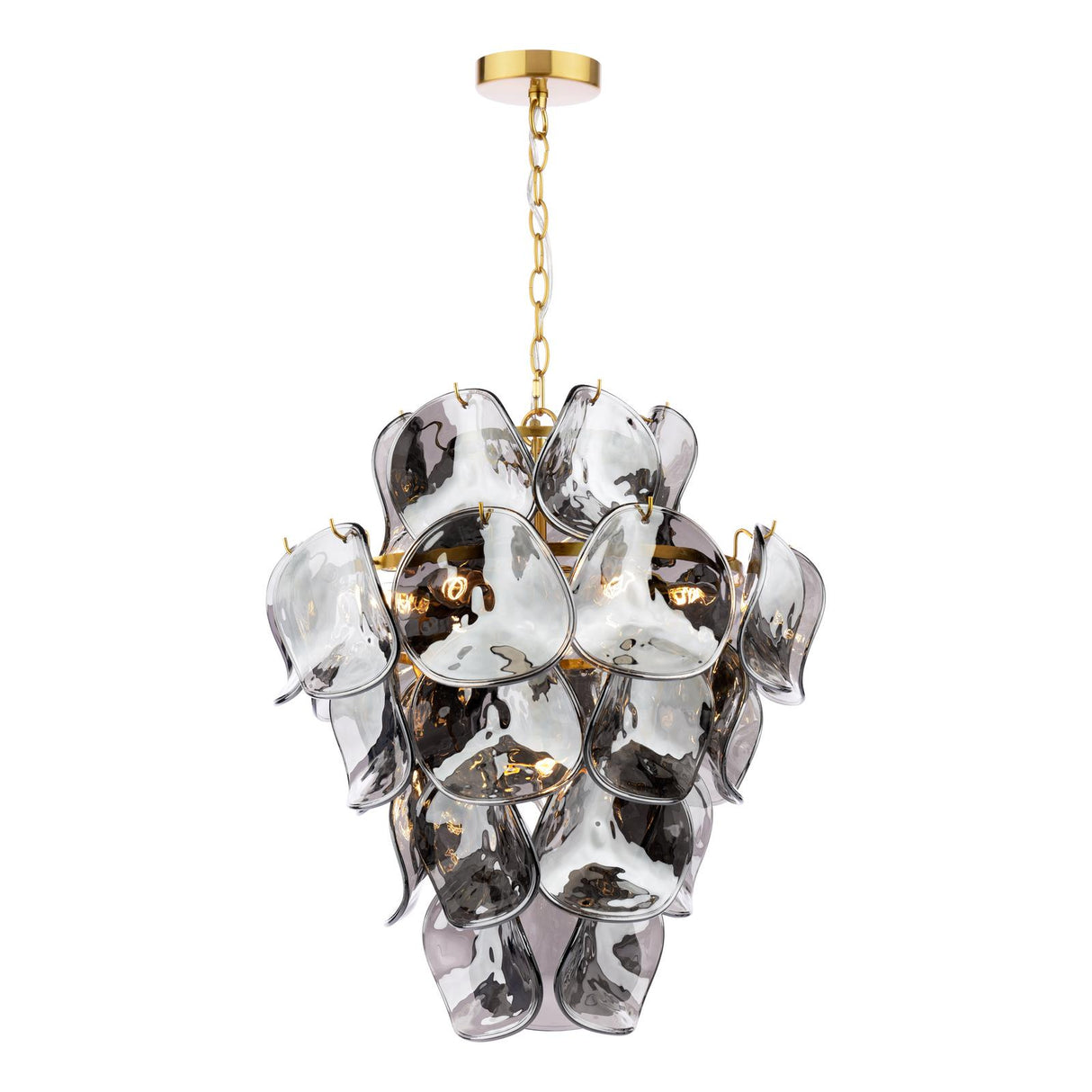 Dar Genoa 8 Light Pendant Chandelier Natural Brass and Smoked Glass