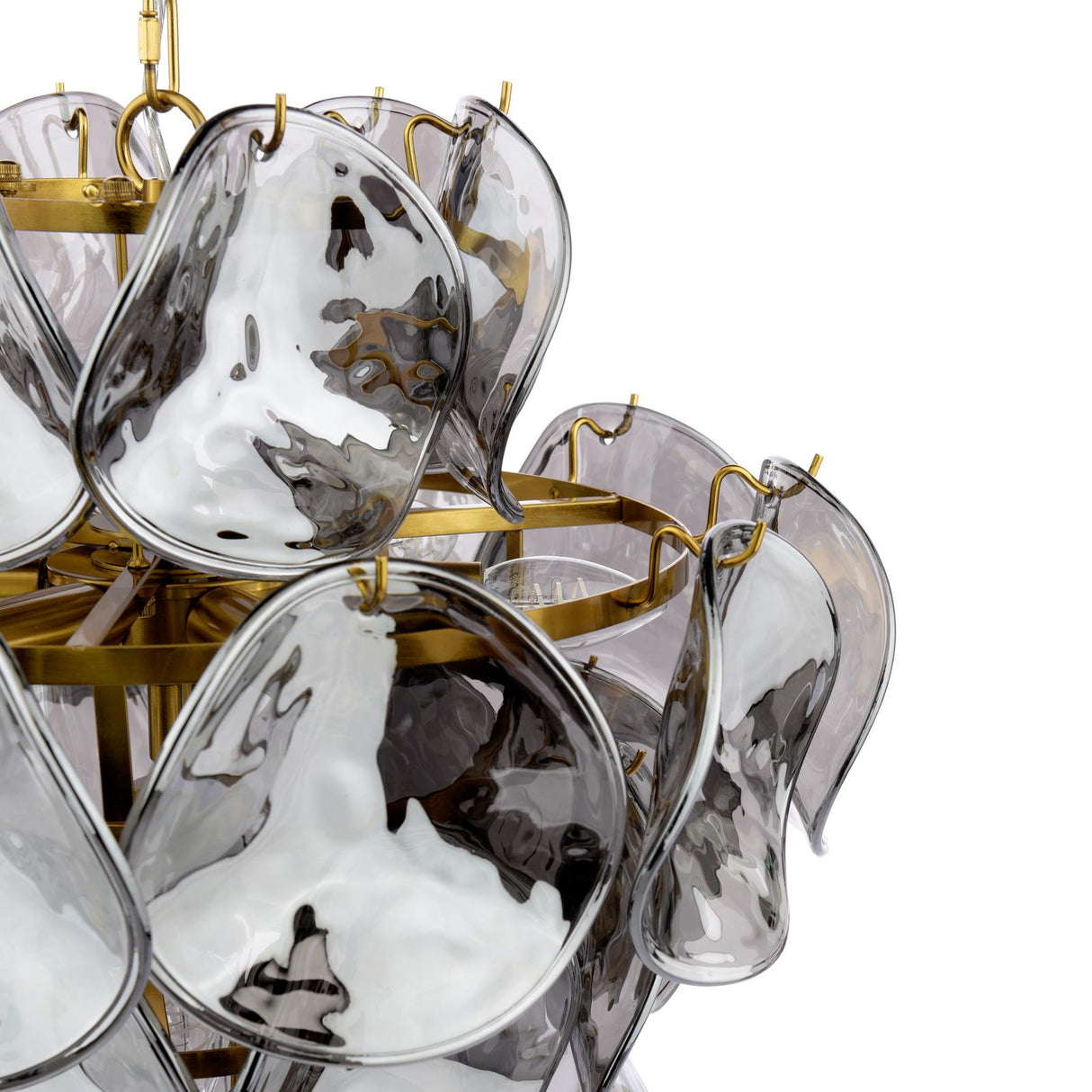 Dar Genoa 8 Light Pendant Chandelier Natural Brass and Smoked Glass