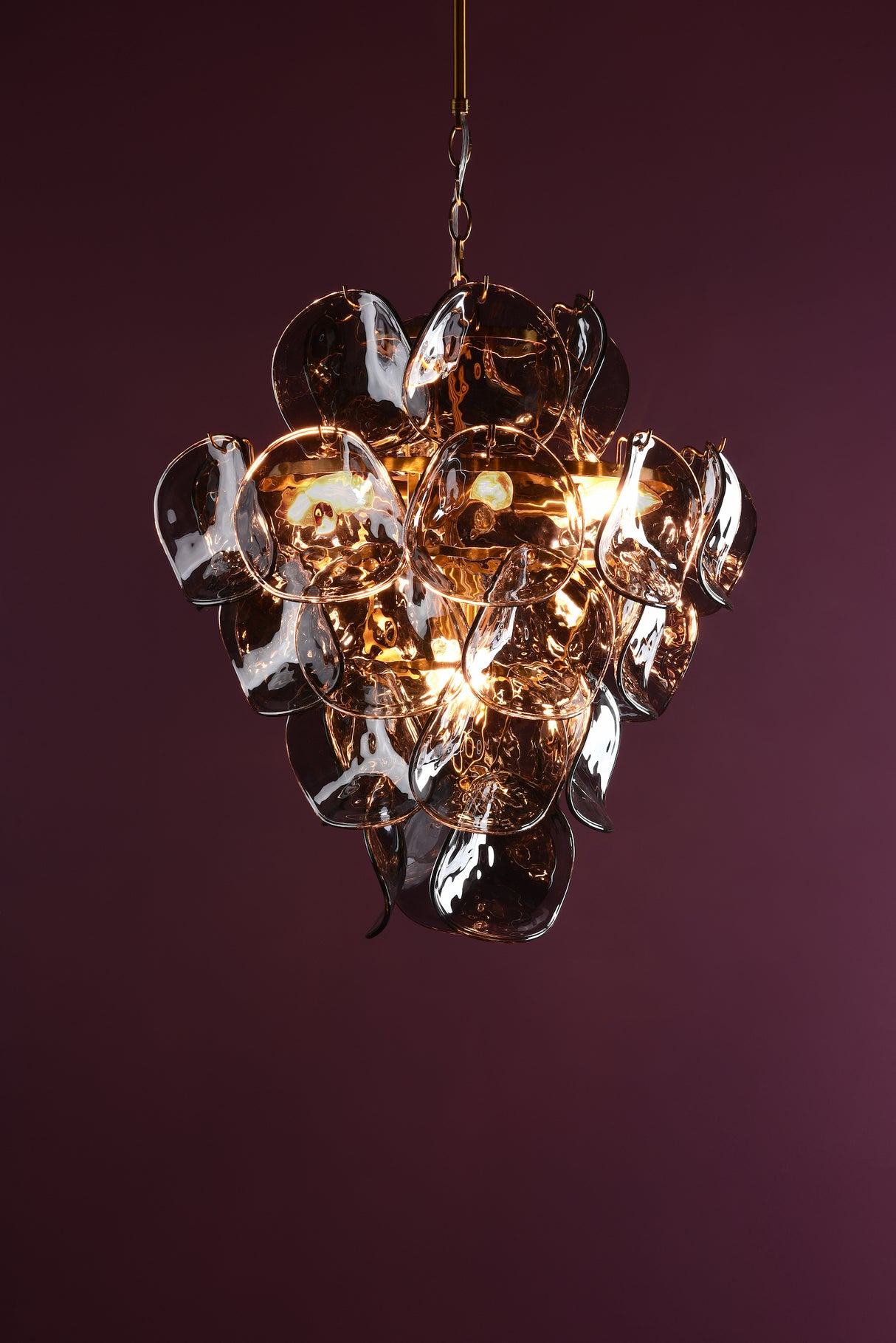Dar Genoa 8 Light Pendant Chandelier Natural Brass and Smoked Glass