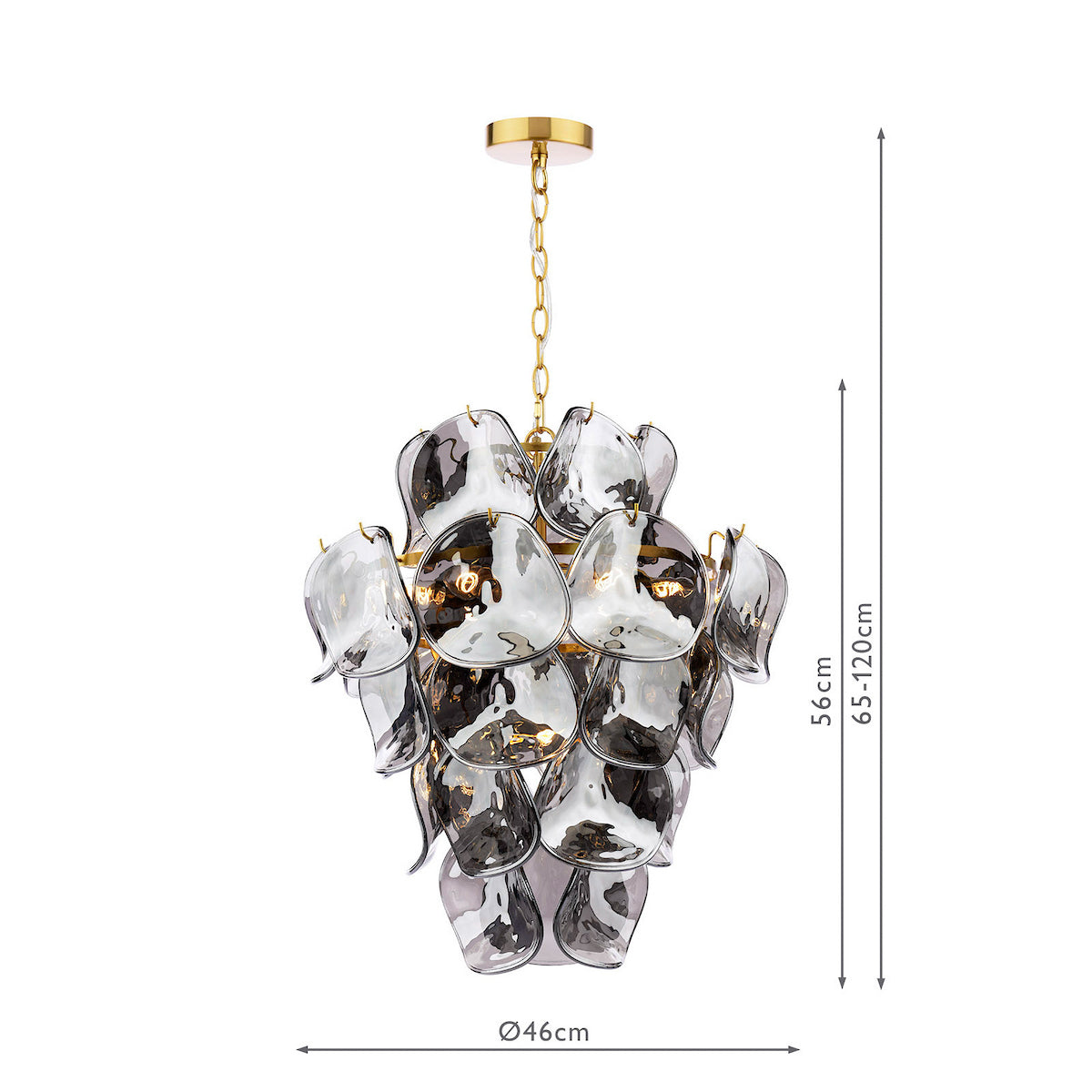 Dar Genoa 8 Light Pendant Chandelier Natural Brass and Smoked Glass