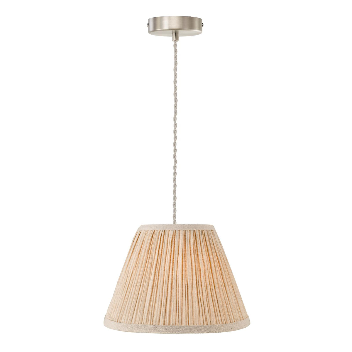Dar George Pendant Antique Chrome with Natural Linen Pleated Shade
