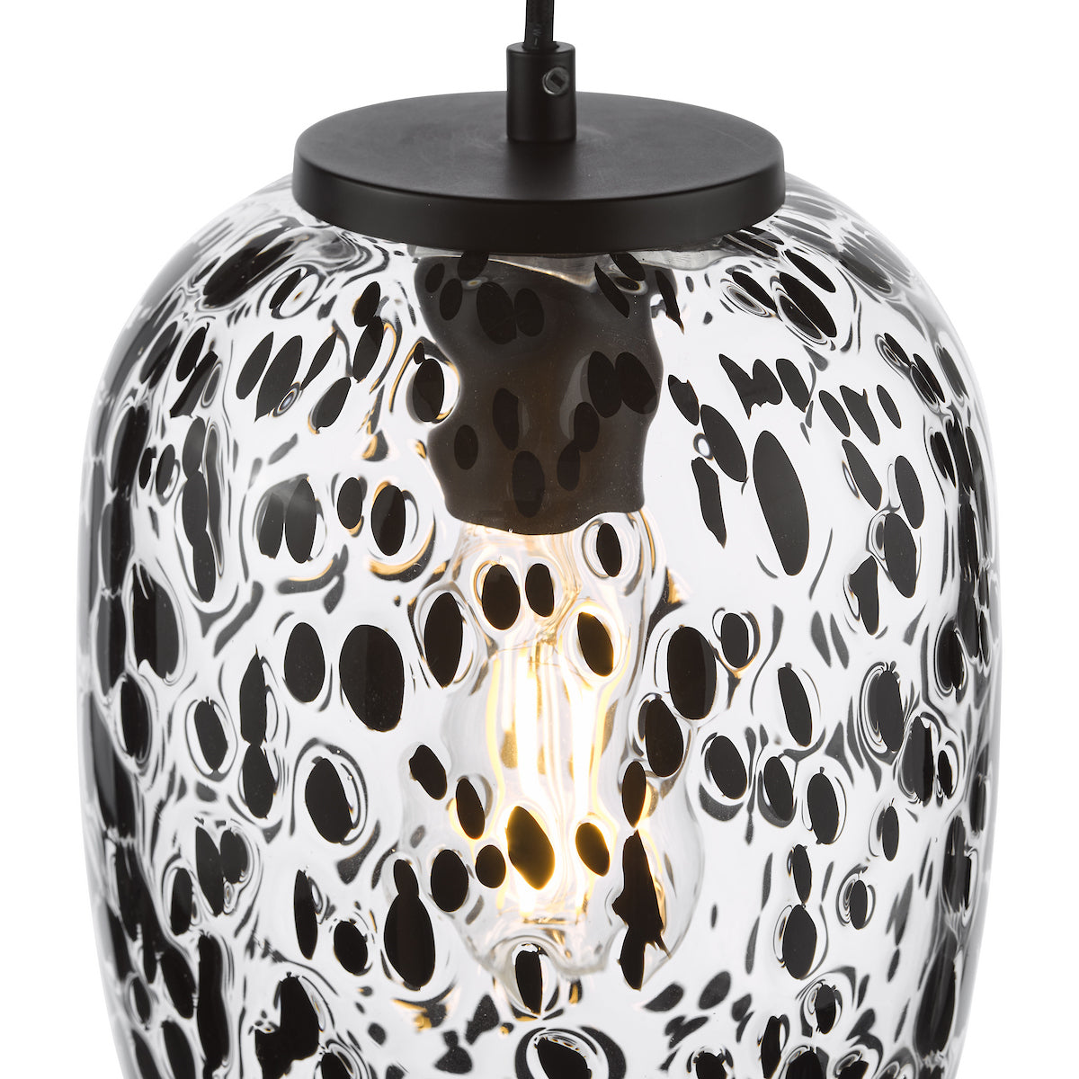 Dar Gethin Pendant Matt Black Glass and Black Confetti Glass