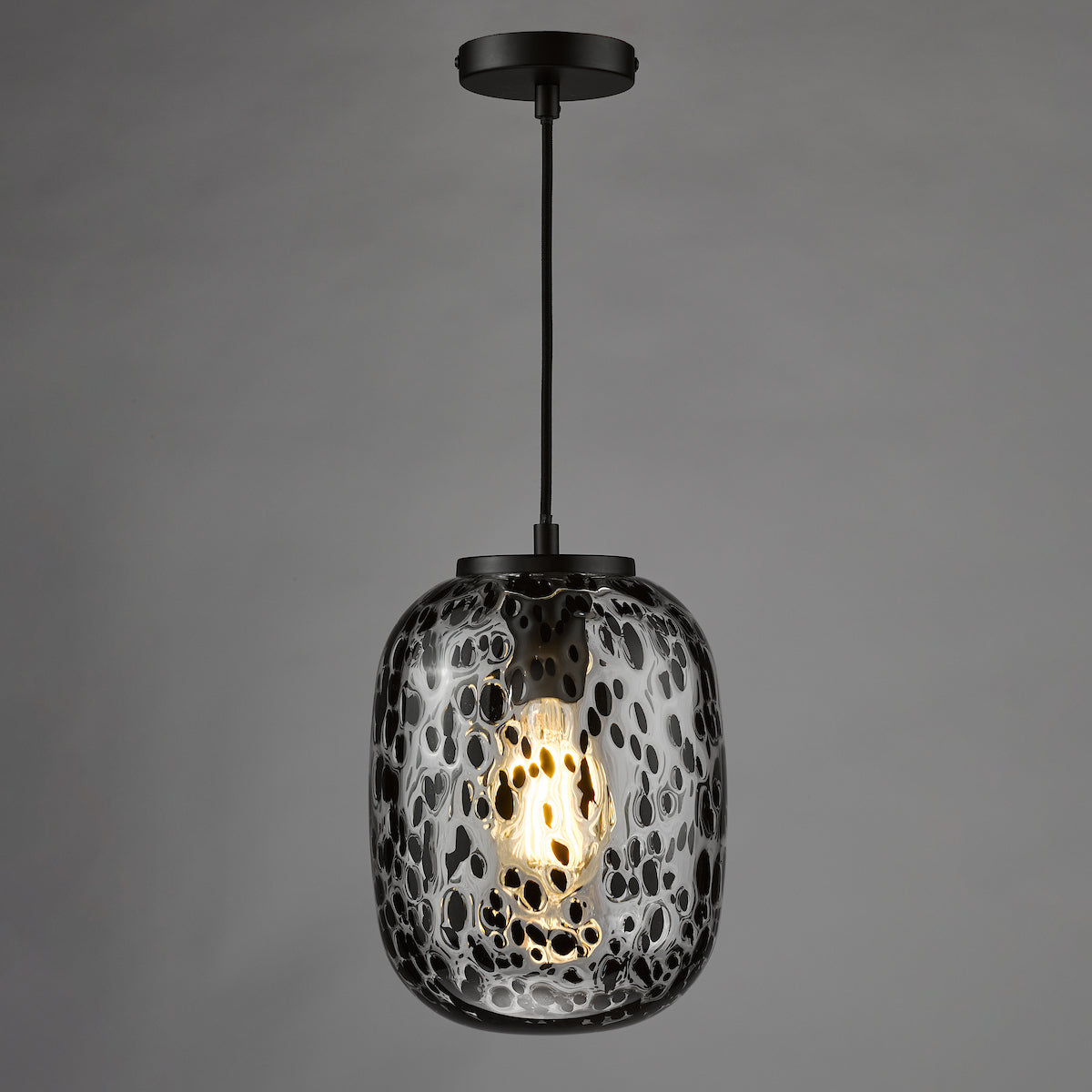 Dar Gethin Pendant Matt Black Glass and Black Confetti Glass