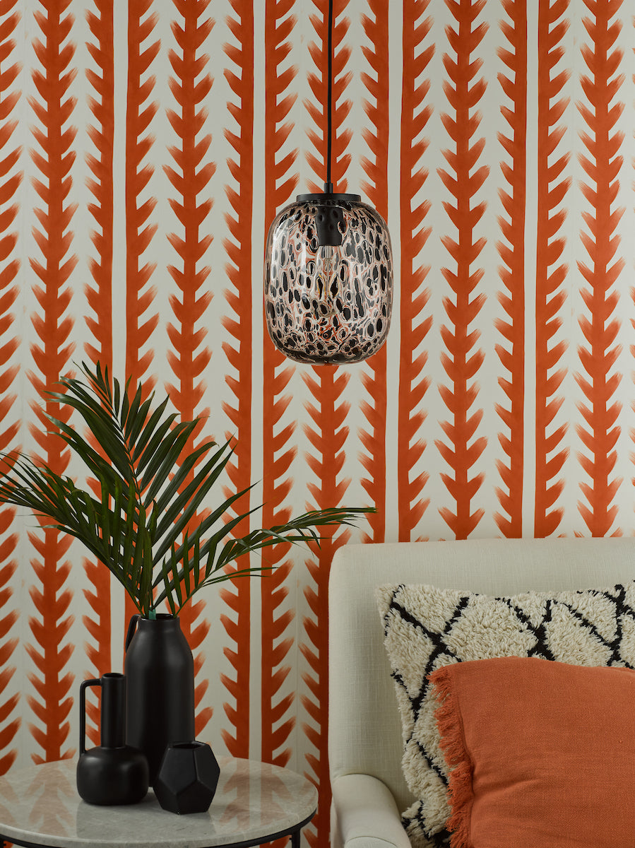 Dar Gethin Pendant Matt Black Glass and Black Confetti Glass