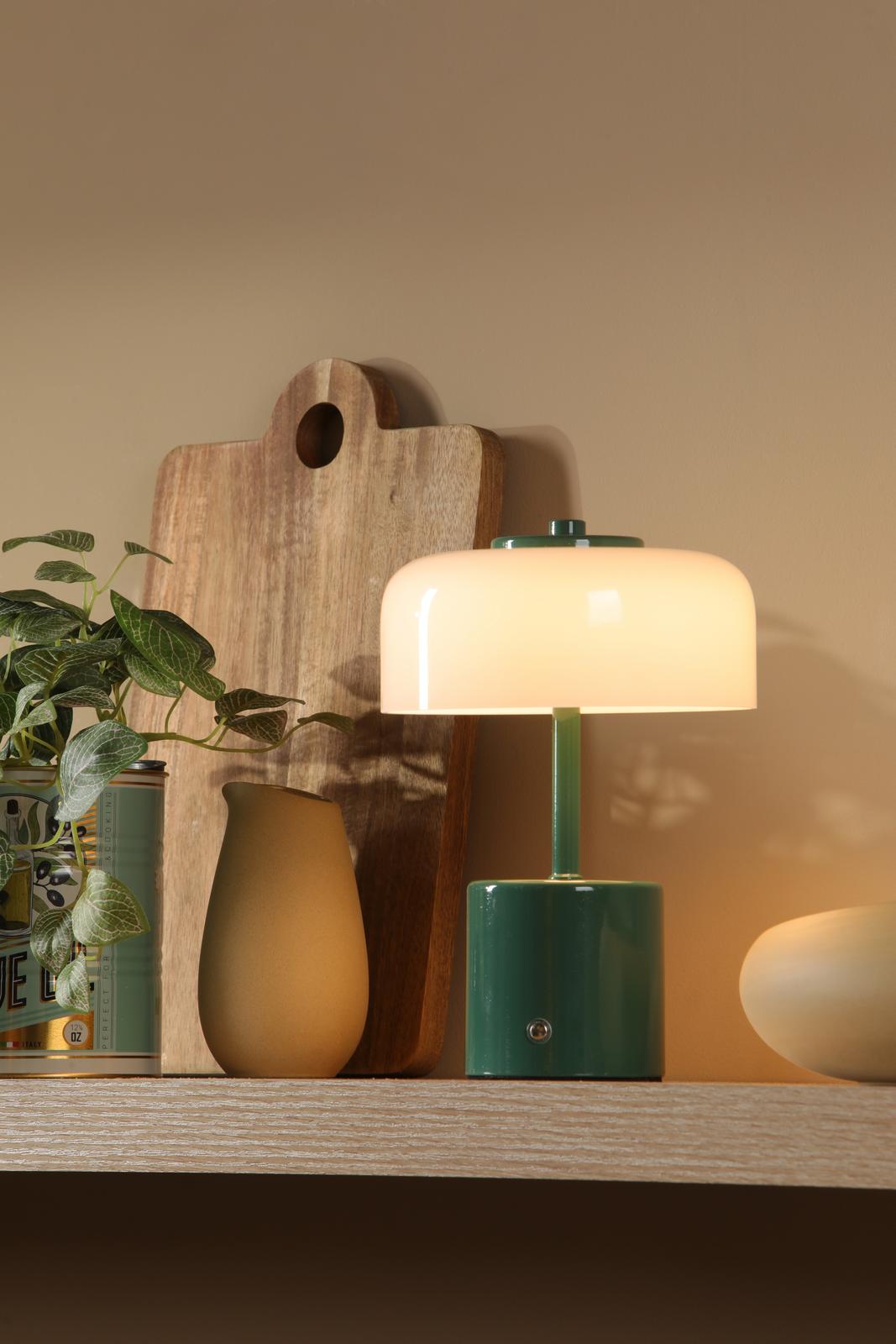 Dar Gidget Rechargeable Table Lamp Green and Opal Glass LED
