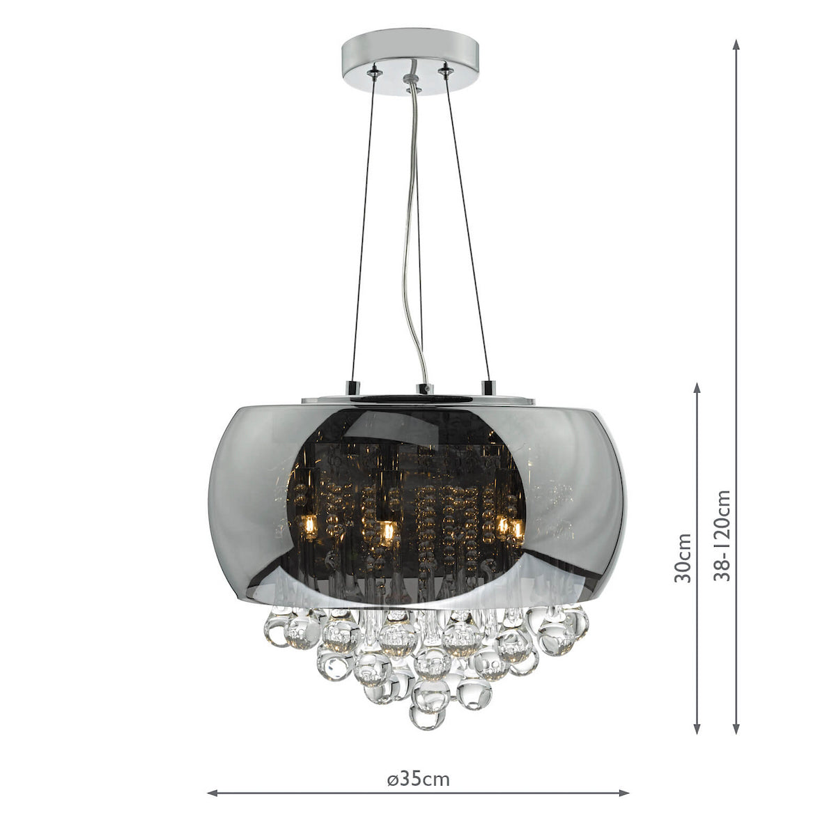 Dar Giselle 5 Light Pendant Smoked & Clear Glass