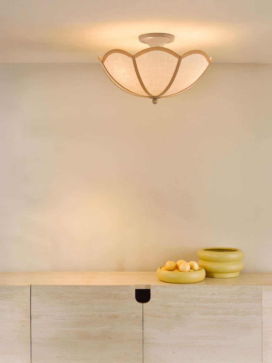 Dar Giuliana 3 Light Semi-Flush Rattan and Satin Taupe