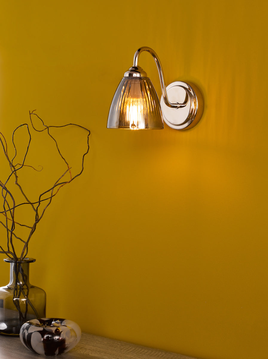 Dar Glynis Wall Light Polished Nickel and Smoke