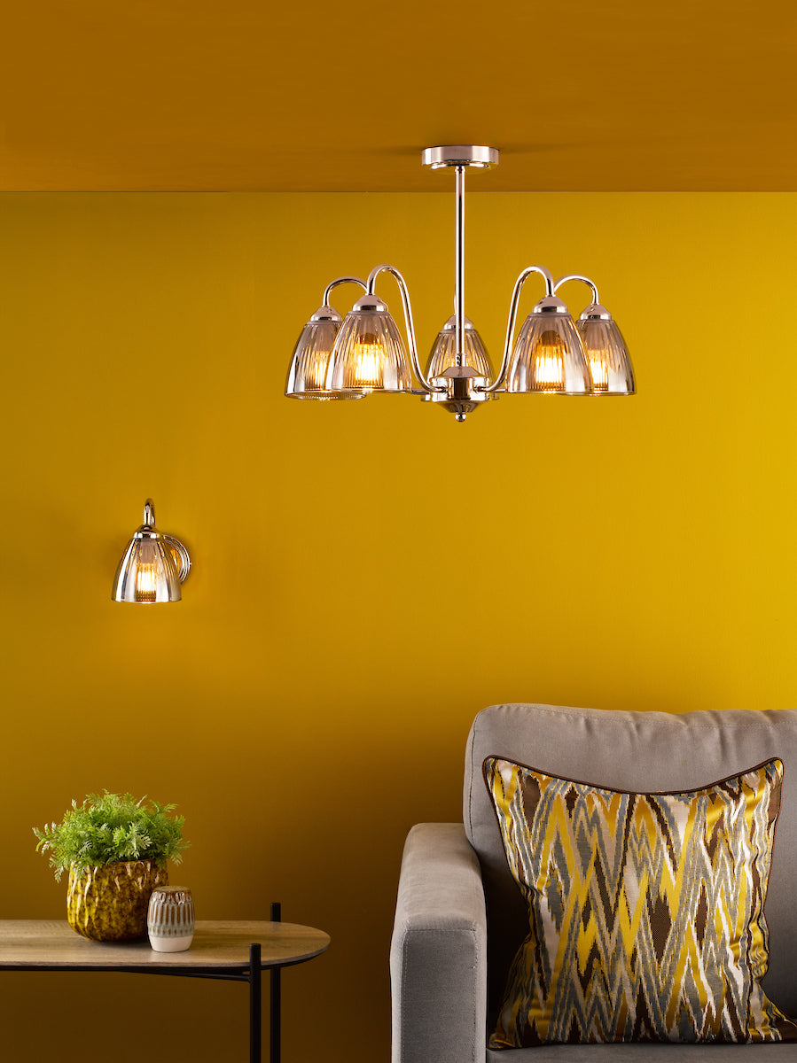 Dar Glynis Wall Light Polished Nickel and Smoke