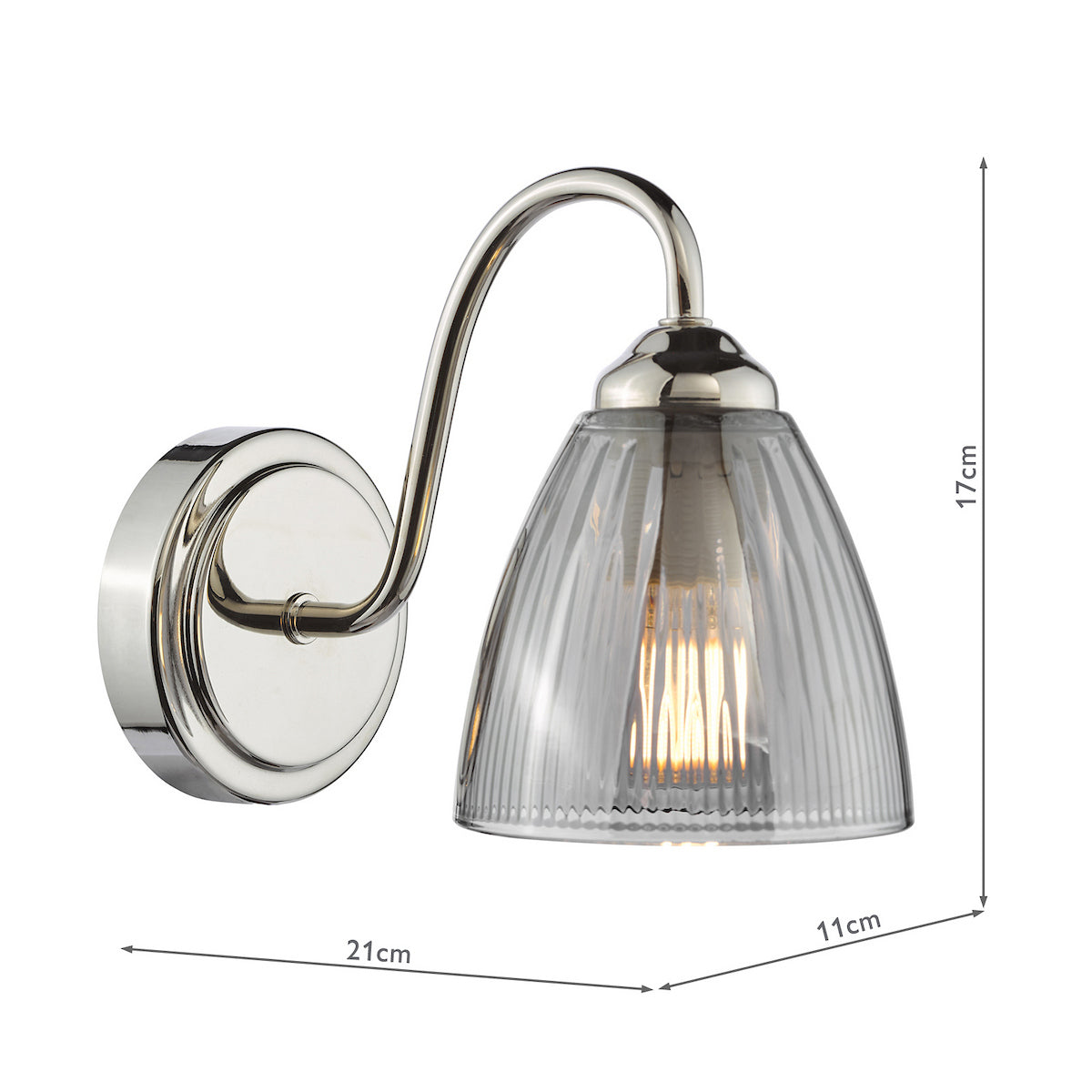 Dar Glynis Wall Light Polished Nickel and Smoke