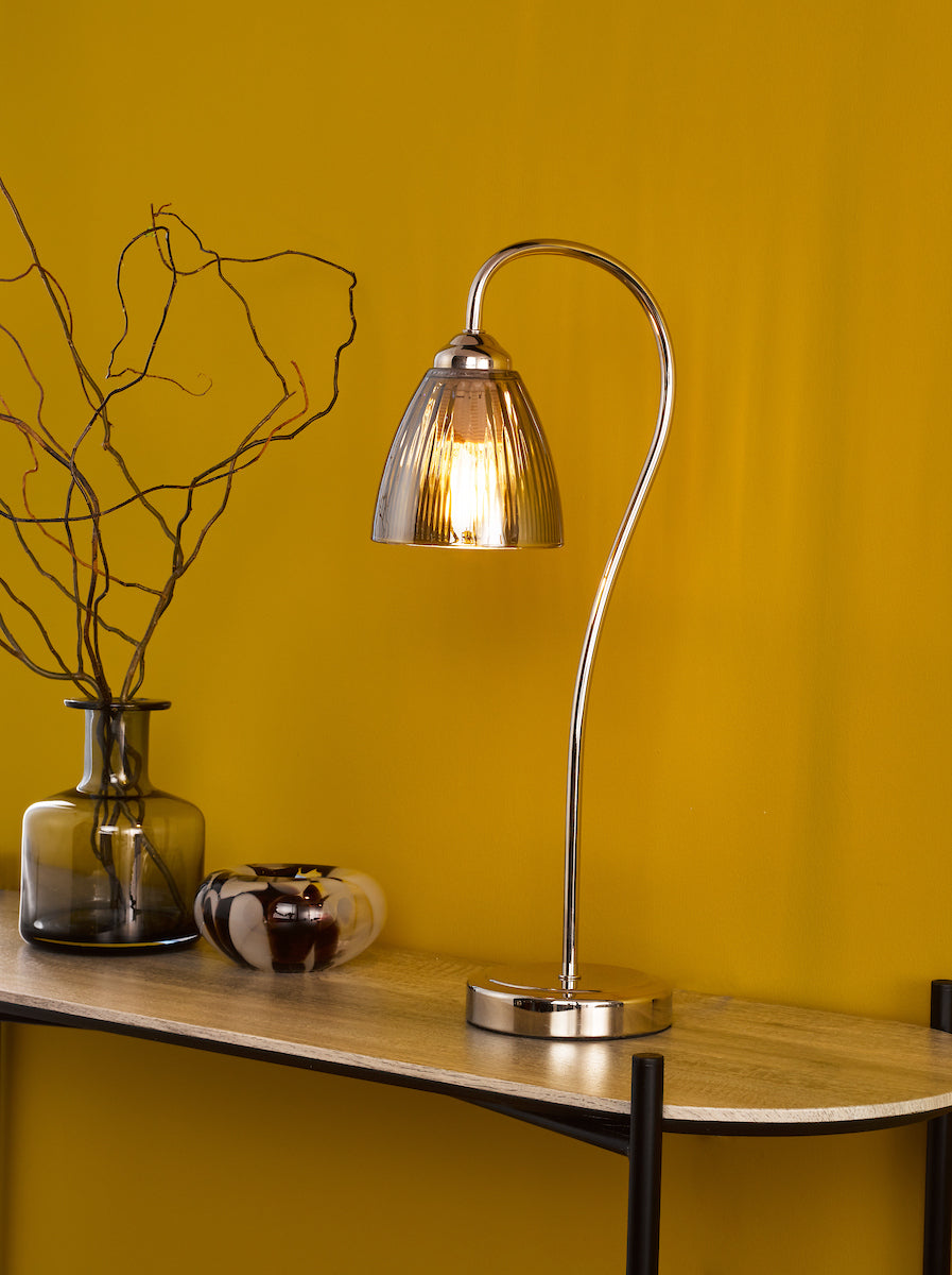 Dar Glynis Table Lamp Polished Nickel and Smoke