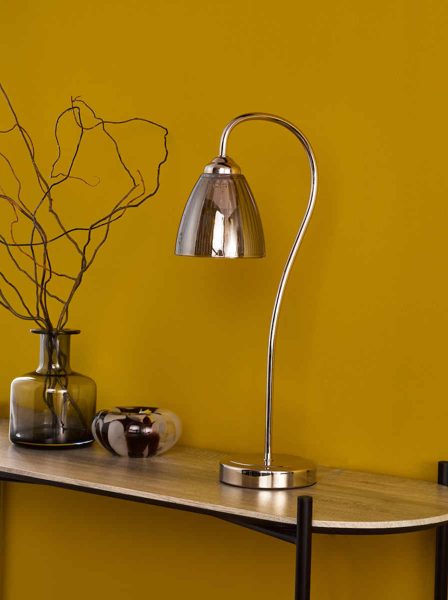 Dar Glynis Table Lamp Polished Nickel and Smoke