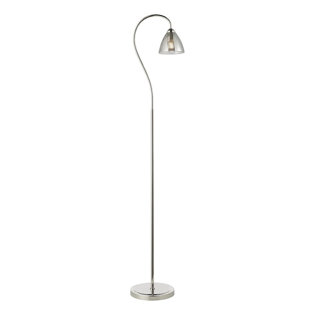 Dar Glynis Floor Lamp Polished Nickel and Smoked Ribbed Glass