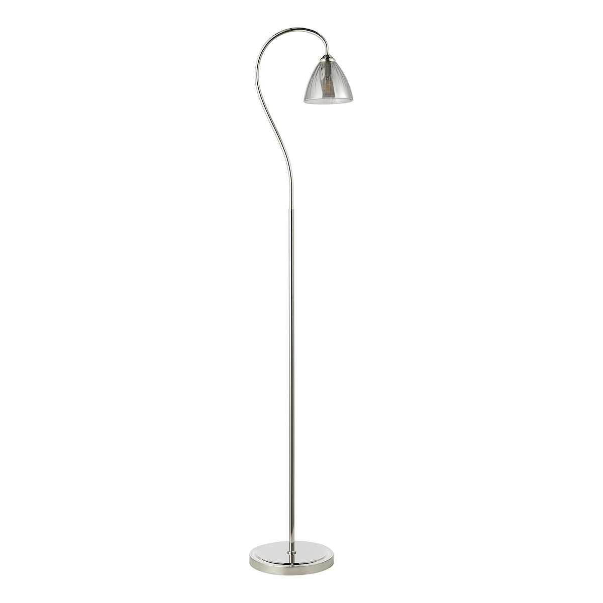 Dar Glynis Floor Lamp Polished Nickel and Smoked Ribbed Glass
