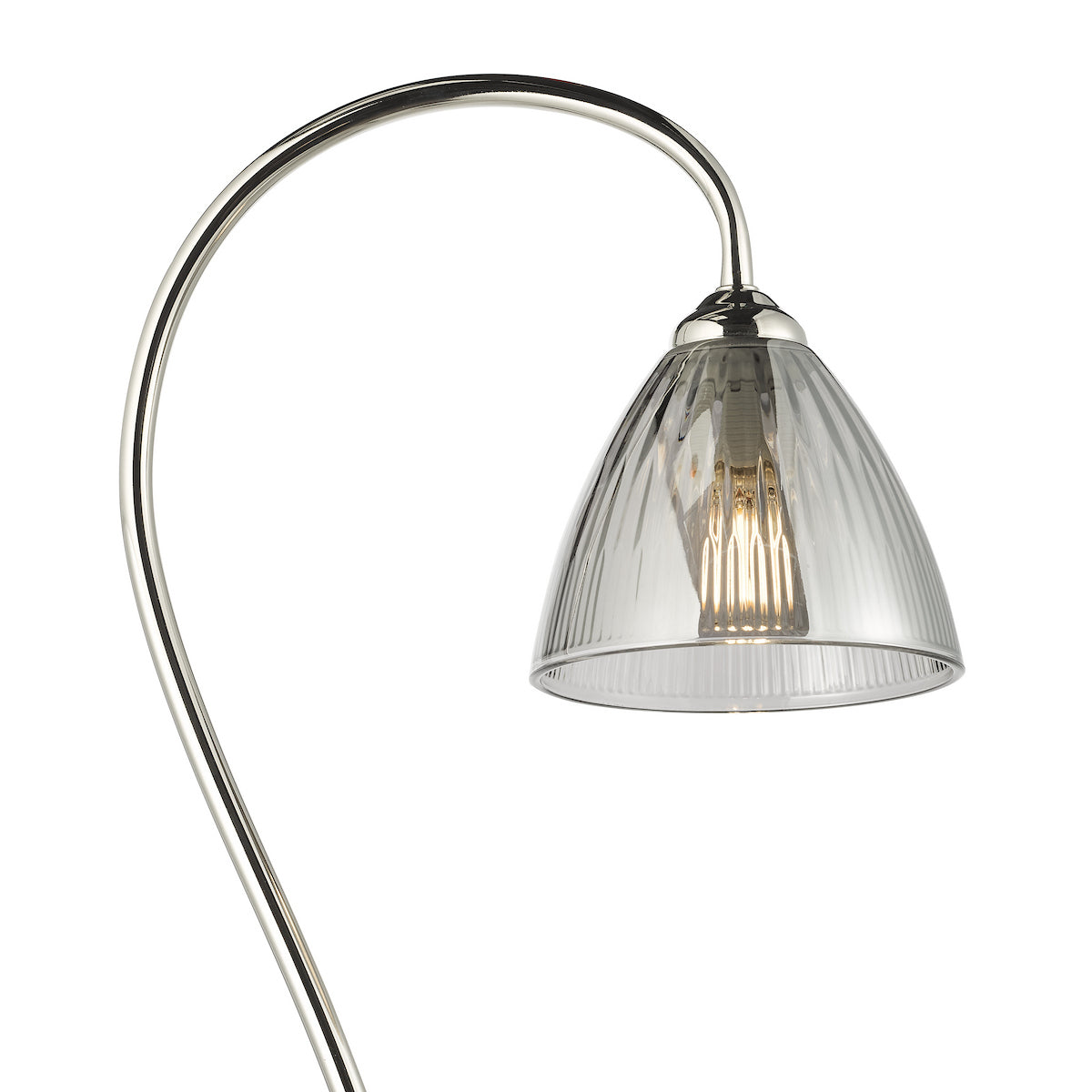 Dar Glynis Floor Lamp Polished Nickel and Smoked Ribbed Glass